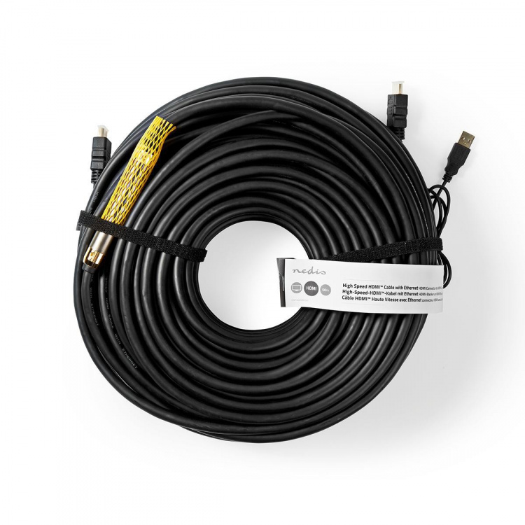 Nedis High Speed ​​HDMI ™ kabel med Ethernet | HDMI™ Stik | HDMI™ Stik | 4K@30Hz | 18 Gbps | 50.0 m | Runde | PVC | Sort | Mærke