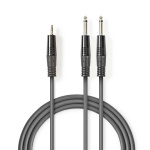 Nedis Stereo Audio kabel | 2x 6.35 mm Hanstik | 3.5 mm Hanstik | Nikkelplateret | 1.50 m | Runde | Mørkegrå | Kartonhylster