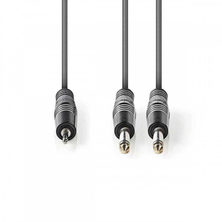 Nedis Stereo Audio kabel | 2x 6.35 mm Hanstik | 3.5 mm Hanstik | Nikkelplateret | 1.50 m | Runde | Mørkegrå | Kartonhylster