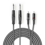 Nedis Stereo Audio kabel | 2x 6.35 mm Hanstik | 2x RCA Hanstik | Nikkelplateret | 1.50 m | Runde | Mørkegrå | Kartonhylster
