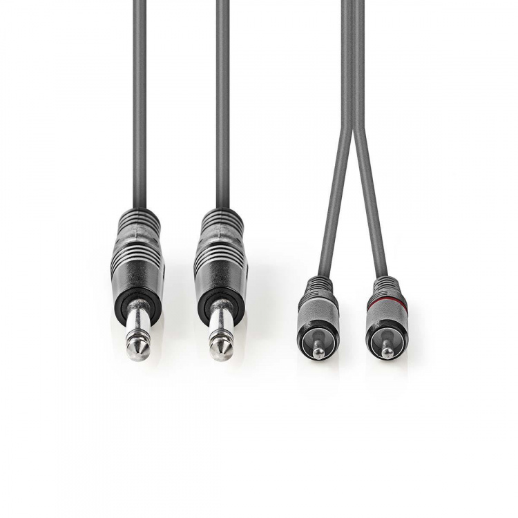 Nedis Stereo Audio kabel | 2x 6.35 mm Hanstik | 2x RCA Hanstik | Nikkelplateret | 3.00 m | Runde | Mørkegrå | Kartonhylster