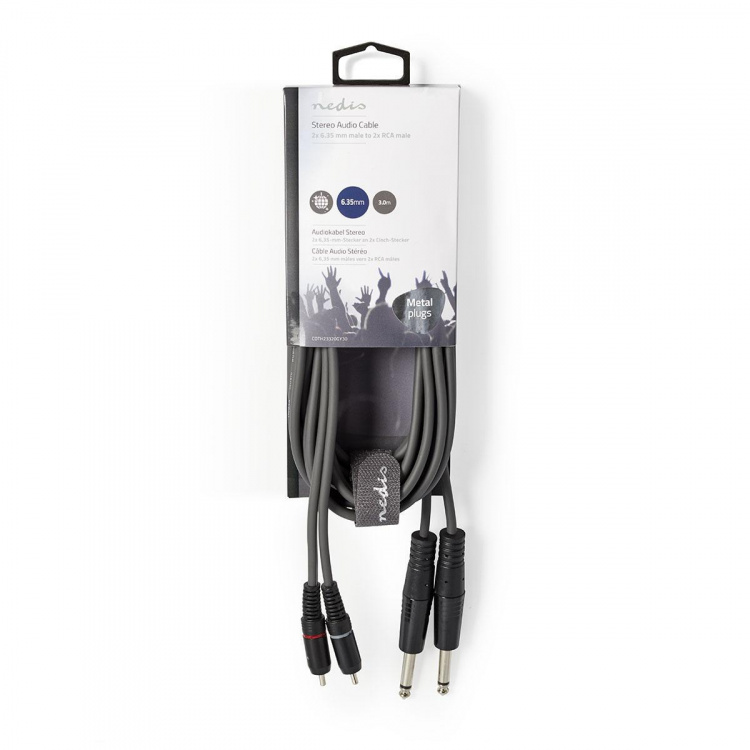 Nedis Stereo Audio kabel | 2x 6.35 mm Hanstik | 2x RCA Hanstik | Nikkelplateret | 3.00 m | Runde | Mørkegrå | Kartonhylster