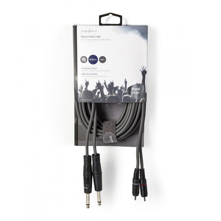 Nedis Stereo Audio kabel | 2x 6.35 mm Hanstik | 2x RCA Hanstik | Nikkelplateret | 5.00 m | Runde | Mørkegrå | Kartonhylster