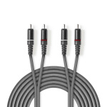 Nedis Stereo Audio kabel | 2x RCA Hanstik | 2x RCA Hanstik | Nikkelplateret | 1.50 m | Runde | Mørkegrå | Kartonhylster
