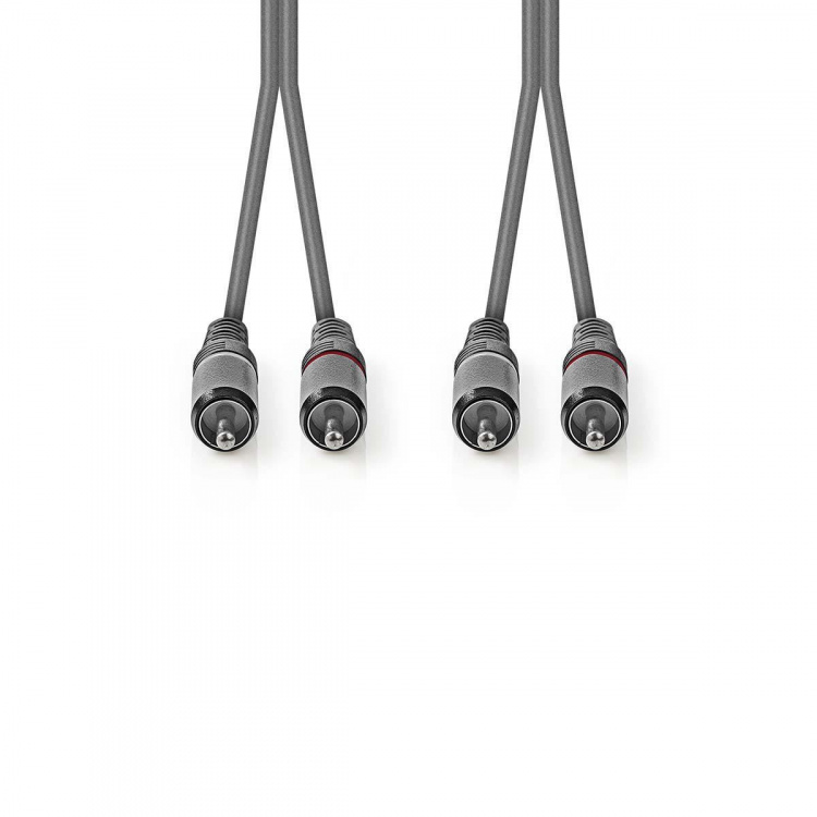 Nedis Stereo Audio kabel | 2x RCA Hanstik | 2x RCA Hanstik | Nikkelplateret | 1.50 m | Runde | Mørkegrå | Kartonhylster