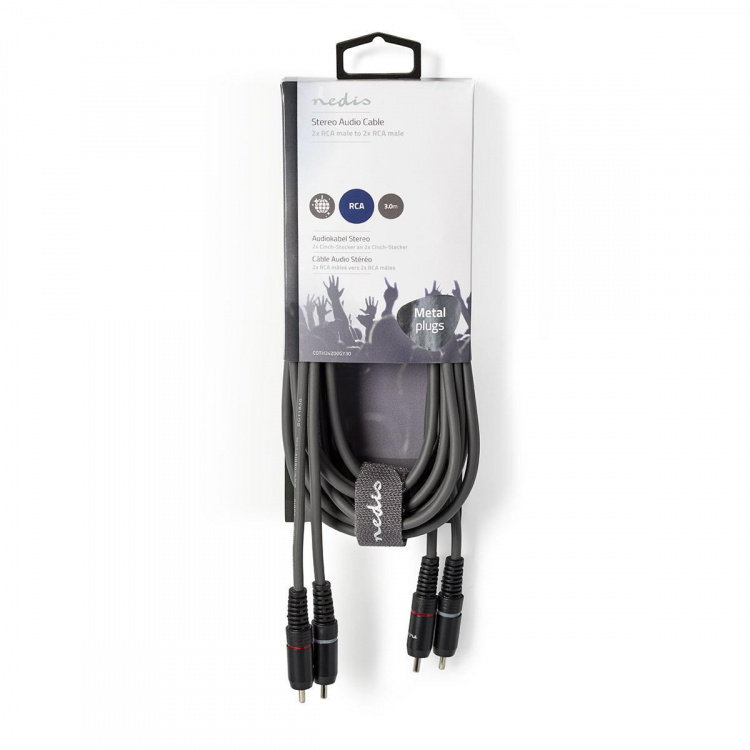 Nedis Stereo Audio kabel | 2x RCA Hanstik | 2x RCA Hanstik | Nikkelplateret | 3.00 m | Runde | Mørkegrå | Kartonhylster