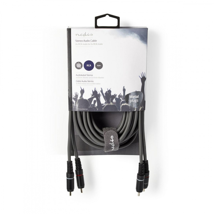 Nedis Stereo Audio kabel | 2x RCA Hanstik | 2x RCA Hanstik | Nikkelplateret | 5.00 m | Runde | Mørkegrå | Kartonhylster