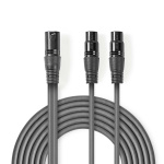 Nedis Balanceret Audio kabel | XLR 3-Pin Han | 2x XLR 3-Pin Hunstik | Nikkelplateret | 1.50 m | Runde | PVC | Mørkegrå | Kartonhylster