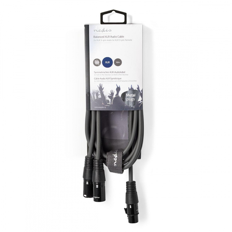 Nedis Balanceret Audio kabel | 2x XLR 3-Pin Hanstik | XLR 3-Pin Hun | Nikkelplateret | 1.50 m | Runde | PVC | Mørkegrå | Kartonhylster