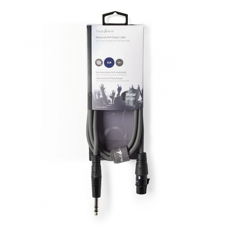 Nedis Balanceret Audio kabel | XLR 3-Pin Hun | 6.35 mm Hanstik | Nikkelplateret | 1.50 m | Runde | PVC | Mørkegrå | Kartonhylster