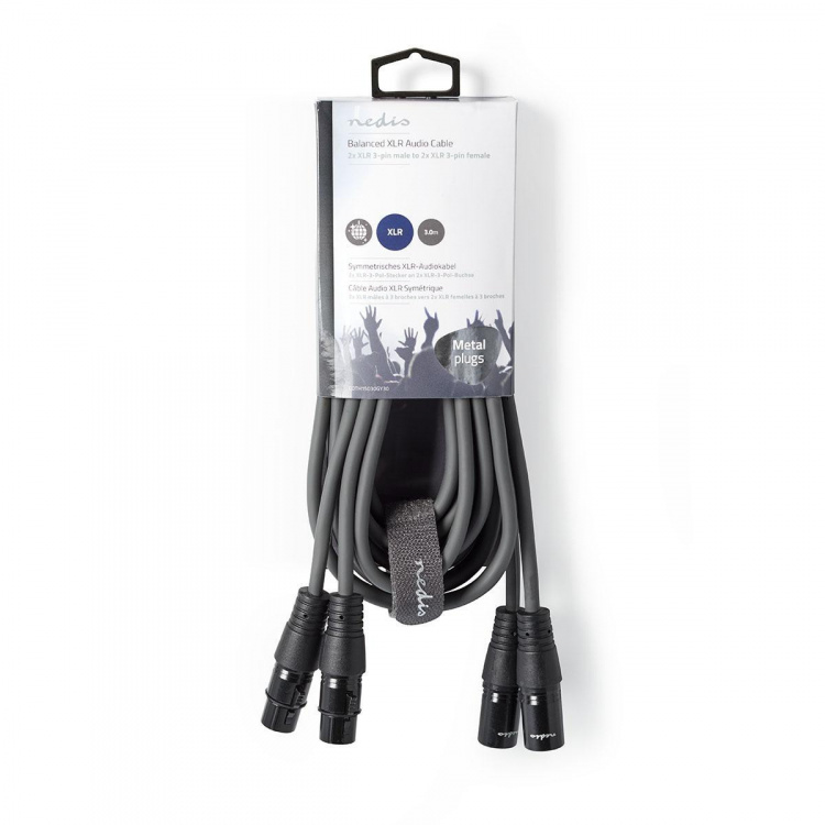 Nedis Balanceret Audio kabel | 2x XLR 3-Pin Hanstik | 2x XLR 3-Pin Hunstik | Nikkelplateret | 3.00 m | Runde | PVC | Mørkegrå | Kartonhylster