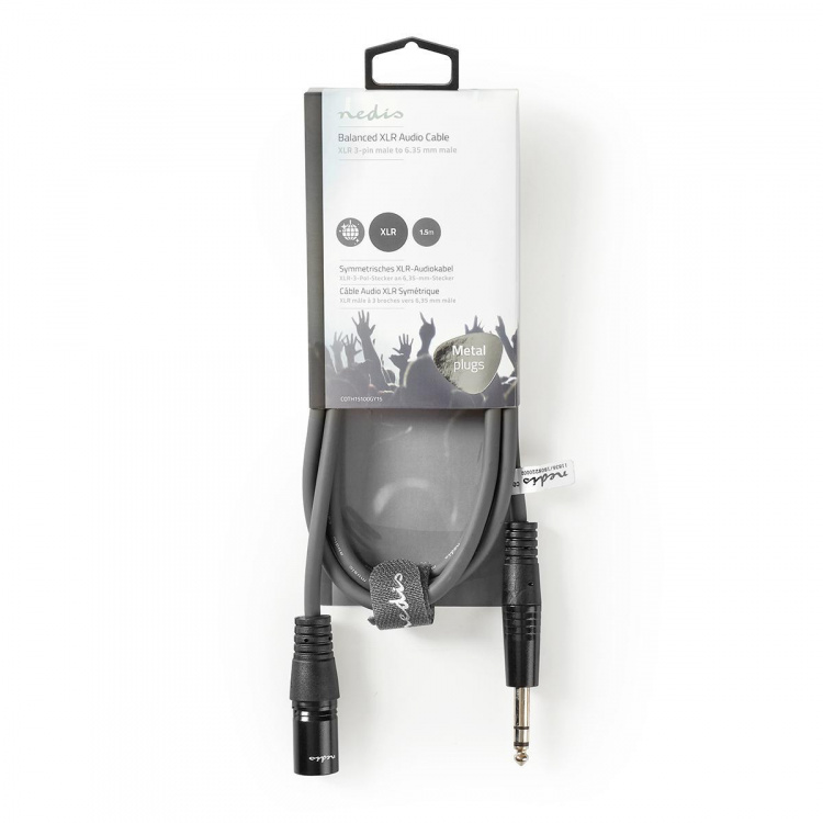 Nedis Balanceret Audio kabel | XLR 3-Pin Han | 6.35 mm Hanstik | Nikkelplateret | 1.50 m | Runde | PVC | Mørkegrå | Kartonhylster