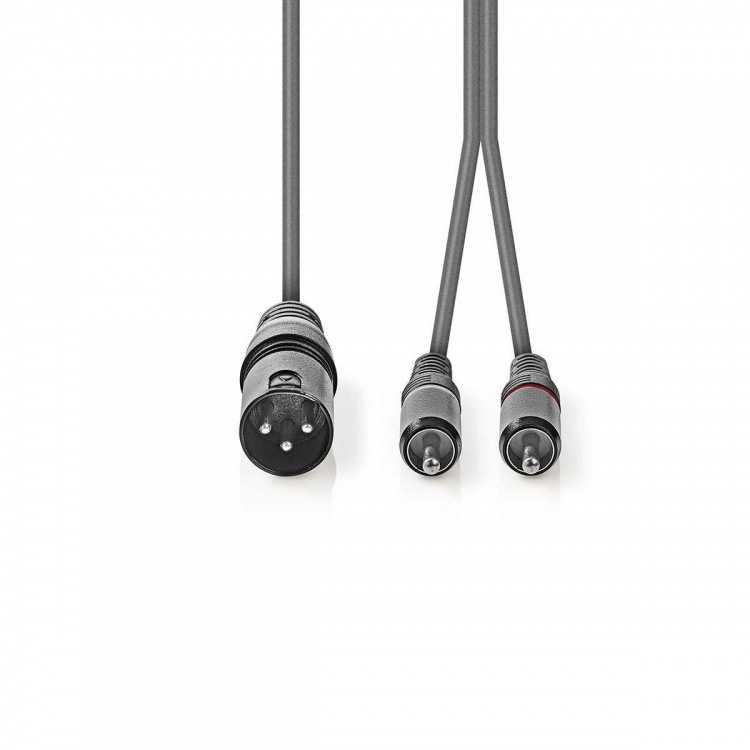 Nedis Balanceret Audio kabel | XLR 3-Pin Han | 2x RCA Hanstik | Nikkelplateret | 1.50 m | Runde | PVC | Mørkegrå | Kartonhylster