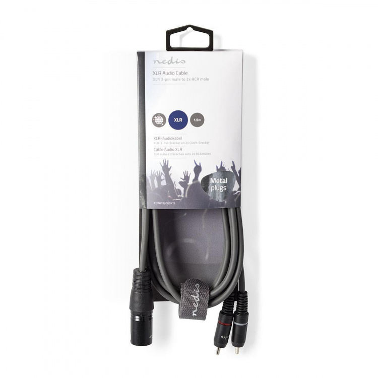 Nedis Balanceret Audio kabel | XLR 3-Pin Han | 2x RCA Hanstik | Nikkelplateret | 1.50 m | Runde | PVC | Mørkegrå | Kartonhylster