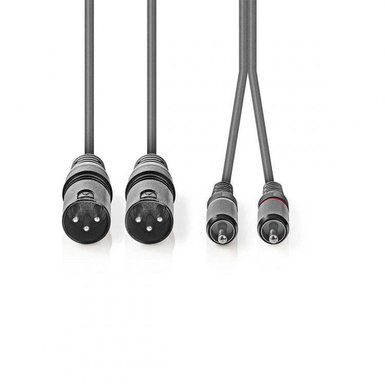 Nedis Balanceret Audio kabel | 2x XLR 3-Pin Hanstik | 2x RCA Hanstik | Nikkelplateret | 1.50 m | Runde | PVC | Mørkegrå | Kartonhylster