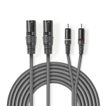 Nedis Balanceret Audio kabel | 2x XLR 3-Pin Hanstik | 2x RCA Hanstik | Nikkelplateret | 3.00 m | Runde | PVC | Mørkegrå | Kartonhylster