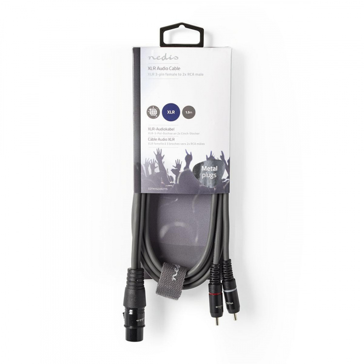 Nedis Balanceret Audio kabel | XLR 3-Pin Hun | 2x RCA Hanstik | Nikkelplateret | 1.50 m | Runde | PVC | Mørkegrå | Kartonhylster