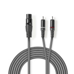 Nedis Balanceret Audio kabel | XLR 3-Pin Hun | 2x RCA Hanstik | Nikkelplateret | 3.00 m | Runde | PVC | Mørkegrå | Kartonhylster
