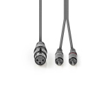 Nedis Balanceret Audio kabel | XLR 3-Pin Hun | 2x RCA Hanstik | Nikkelplateret | 3.00 m | Runde | PVC | Mørkegrå | Kartonhylster