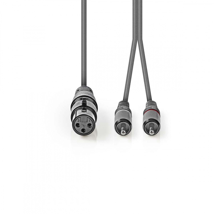 Nedis Balanceret Audio kabel | XLR 3-Pin Hun | 2x RCA Hanstik | Nikkelplateret | 3.00 m | Runde | PVC | Mørkegrå | Kartonhylster