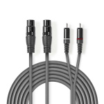 Nedis Balanceret Audio kabel | 2x XLR 3-Pin Hunstik | 2x RCA Hanstik | Nikkelplateret | 1.50 m | Runde | PVC | Mørkegrå | Kartonhylster