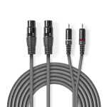 Nedis Balanceret Audio kabel | 2x XLR 3-Pin Hunstik | 2x RCA Hanstik | Nikkelplateret | 3.00 m | Runde | PVC | Mørkegrå | Kartonhylster