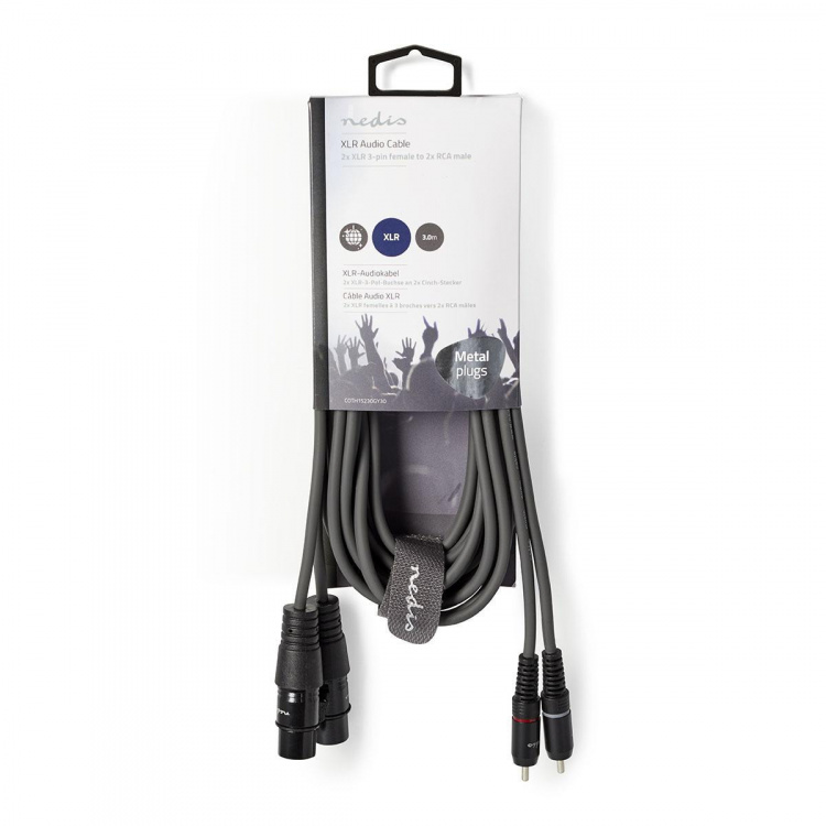 Nedis Balanceret Audio kabel | 2x XLR 3-Pin Hunstik | 2x RCA Hanstik | Nikkelplateret | 3.00 m | Runde | PVC | Mørkegrå | Kartonhylster