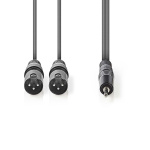 Nedis Balanceret Audio kabel | 2x XLR 3-Pin Hanstik | 3.5 mm Hanstik | Nikkelplateret | 1.50 m | Runde | PVC | Mørkegrå | Kartonhylster