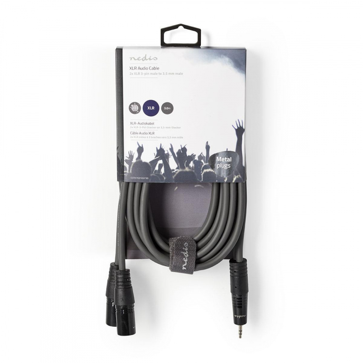 Nedis Balanceret Audio kabel | 2x XLR 3-Pin Hanstik | 3.5 mm Hanstik | Nikkelplateret | 3.00 m | Runde | PVC | Mørkegrå | Kartonhylster