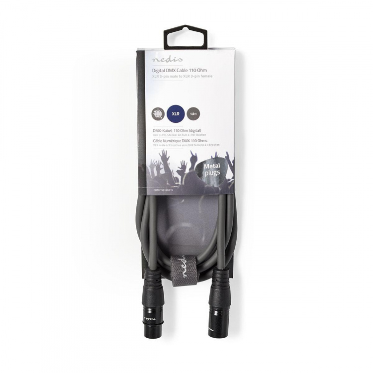 Nedis DMX adapterkabel | XLR 3-Pin Han | XLR 3-Pin Hun | Nikkelplateret | 1.50 m | Runde | PVC | Mørkegrå | Kartonhylster