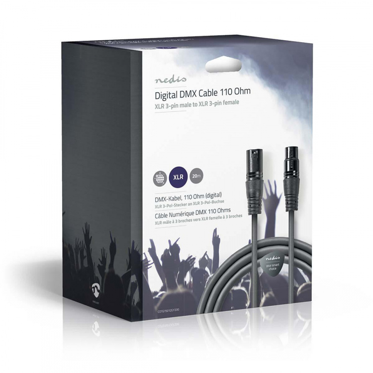 Nedis DMX adapterkabel | XLR 3-Pin Han | XLR 3-Pin Hun | Nikkelplateret | 20.0 m | Runde | PVC | Mørkegrå | Gaveæske