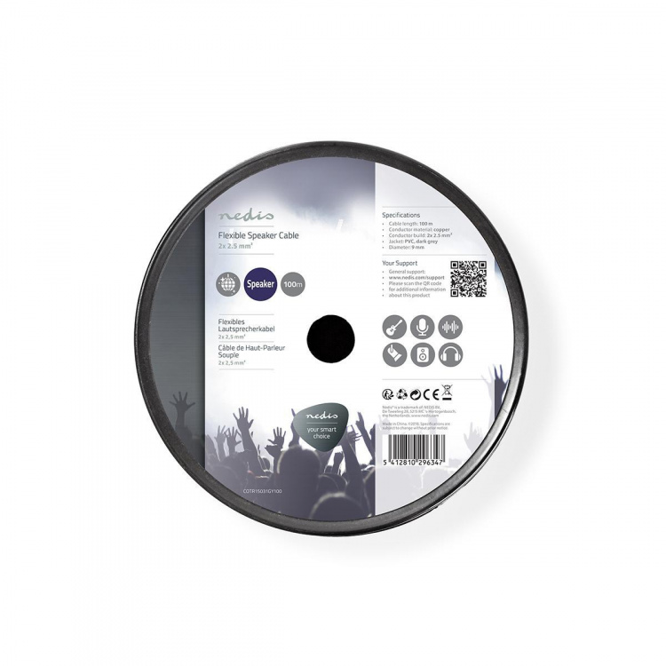 Nedis Højtaler Kabel | 2 x 2.50 mm² | Kobber | 100.0 m | Runde | PVC | Mørkegrå | Rulle
