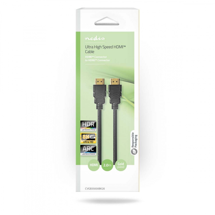 Nedis Ultra High Speed ​​HDMI ™ kabel | HDMI™ Stik | HDMI™ Stik | 8K@60Hz | 48 Gbps | 2.00 m | Runde | 6.5 mm | Sort | Box