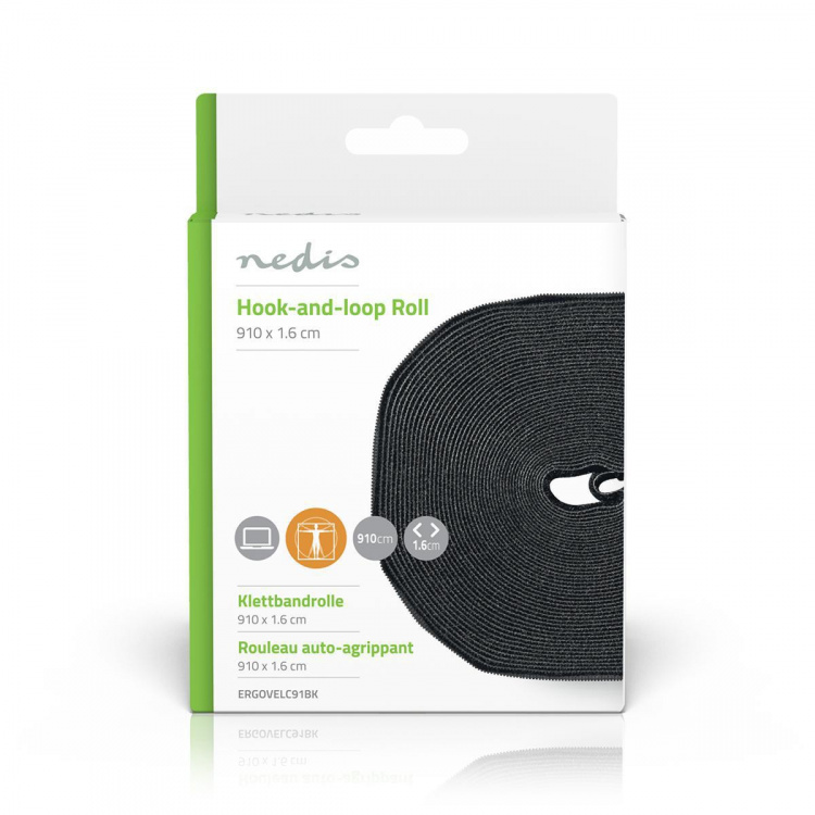 Nedis Hook and Loop rulle | 910 x 1.6 cm | Sort