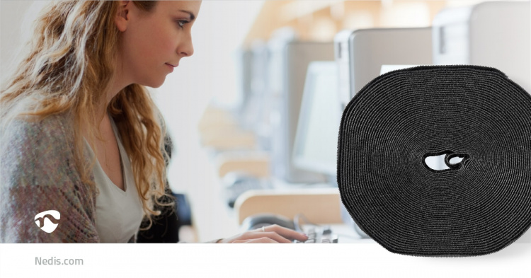 Nedis Hook and Loop rulle | 910 x 1.6 cm | Sort