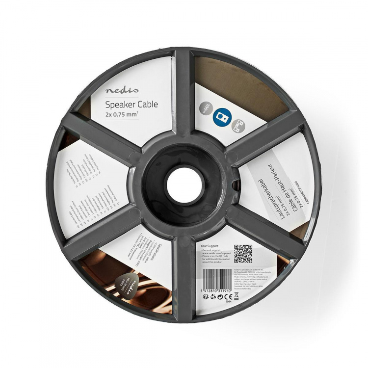 Nedis Højtaler Kabel | 2 x 0.75 mm² | Kobber | 100.0 m | Runde | PVC | Gennemsigtig | Rulle