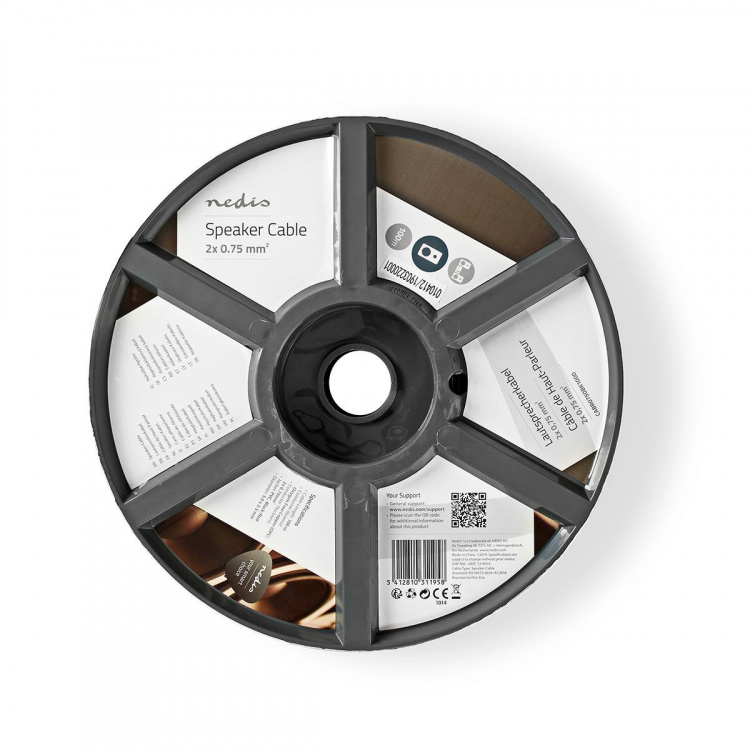 Nedis Højtaler Kabel | 2 x 0.75 mm² | Kobber | 100.0 m | Runde | PVC | Rød / Sort | Rulle