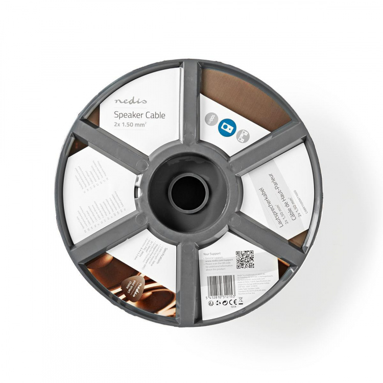 Nedis Højtaler Kabel | 2 x 1.50 mm² | Kobber | 100.0 m | Runde | PVC | Hvid | Rulle