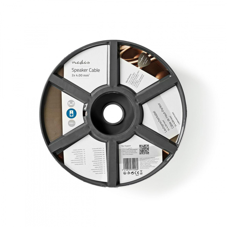 Nedis Højtaler Kabel | 2 x 4.00 mm² | Kobber | 100.0 m | Runde | PVC | Gennemsigtig | Rulle