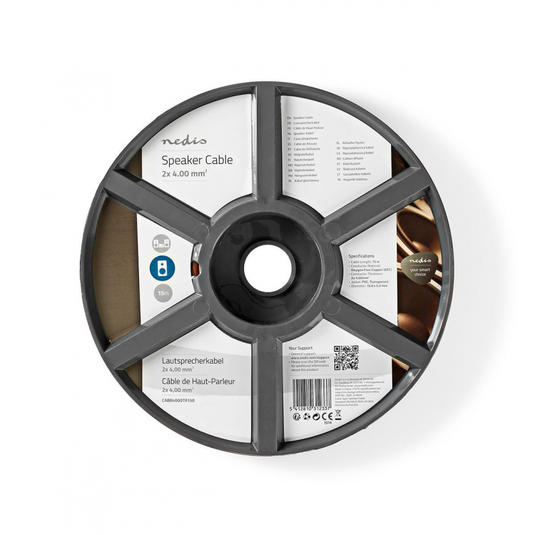 Nedis Højtaler Kabel | 2 x 4.00 mm² | Kobber | 15.0 m | Runde | PVC | Gennemsigtig | Rulle