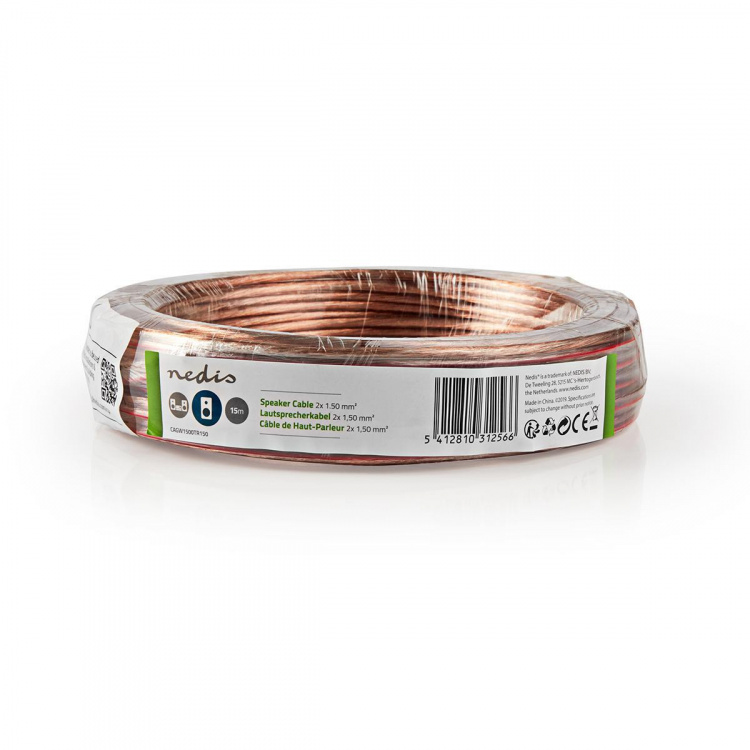 Nedis Højtaler Kabel | 2 x 1.50 mm² | CCA | 15.0 m | Runde | PVC | Gennemsigtig | Folie