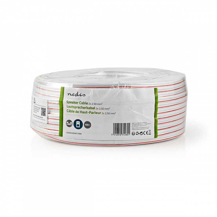 Nedis Højtaler Kabel | 2 x 2.50 mm² | CCA | 100.0 m | Runde | PVC | Hvid | Folie