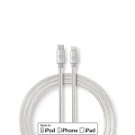 Nedis Lightning Kabel | USB 2.0 | Apple Lightning 8-pin | USB-C™ Han | 480 Mbps | Guldplateret | 1.00 m | Runde | Flettet / Nylon | Aluminium / Sølv | Cover Window Box