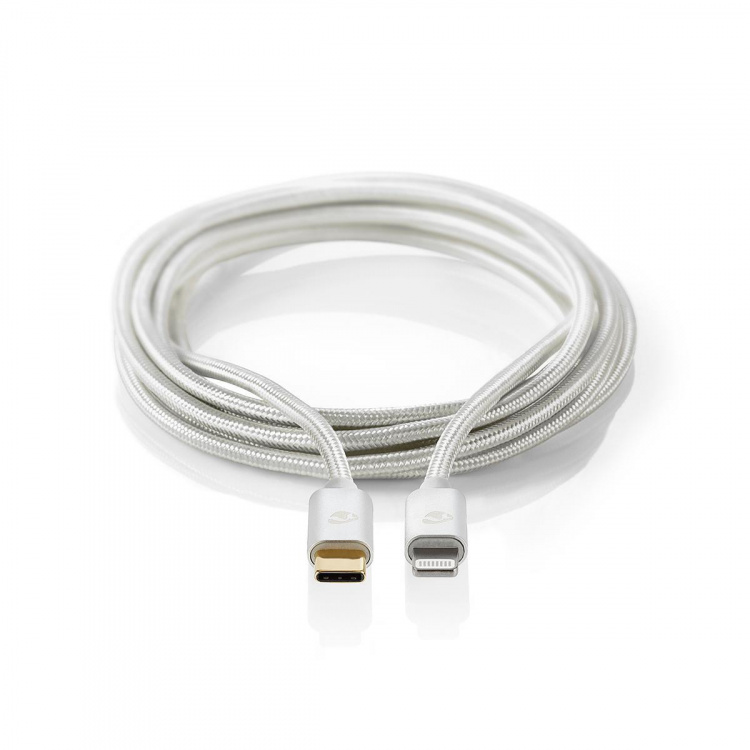 Nedis Lightning Kabel | USB 2.0 | Apple Lightning 8-pin | USB-C™ Han | 480 Mbps | Guldplateret | 1.00 m | Runde | Flettet / Nylon | Aluminium / Sølv | Cover Window Box