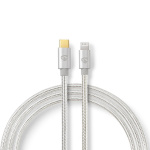 Nedis Lightning Kabel | USB 2.0 | Apple Lightning 8-pin | USB-C™ Han | 480 Mbps | Guldplateret | 1.00 m | Runde | Flettet / Nylon | Aluminium / Sølv | Cover Window Box