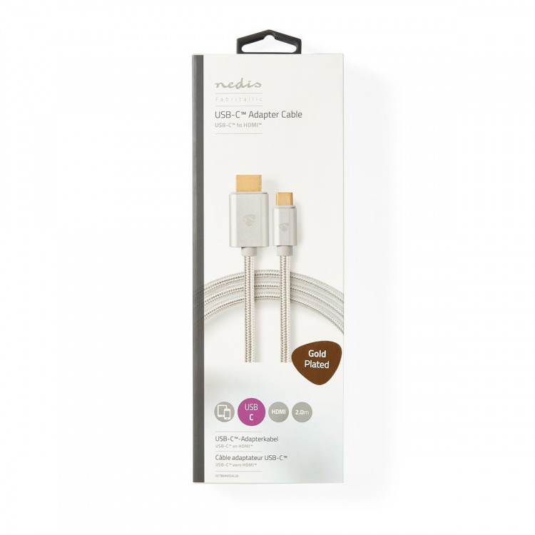 Nedis USB-C™ Adapter | USB 3.2 Gen 1 | USB-C™ Han | HDMI™ Stik | 4K@60Hz | 18 Gbps | 2.00 m | Runde | Guldplateret | Flettet / Nylon | Aluminium | Cover Window Box Nedis USB-C™ Adapter | USB 3.2 Gen 1 | USB-C™ Han | HDMI™ Stik | 4K@60Hz | 18 Gbps | 2.00 m | Runde | Guldplateret | Flettet / Nylon | Aluminium | Cover Window Box