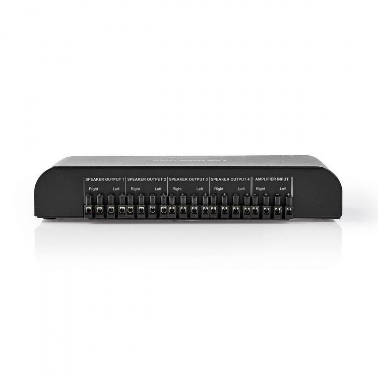 Nedis Højttaler kontrolboks | 4-Port port(s) | Terminal skruer | Højttalerimpedans: 4-16 Ohm | Maksimal Belastning pr. Kanal: 200 W | Aluminium | Sort