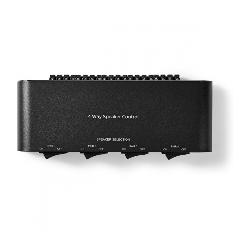 Nedis Højttaler kontrolboks | 4-Port port(s) | Terminal skruer | Højttalerimpedans: 4-16 Ohm | Maksimal Belastning pr. Kanal: 200 W | Aluminium | Sort