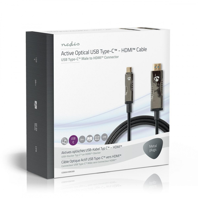 Nedis Aktiv Optisk USB-kabel | USB-C™ Han | HDMI™ Stik | 18 Gbps | 20.0 m | Runde | PVC | Sort | Gaveæske