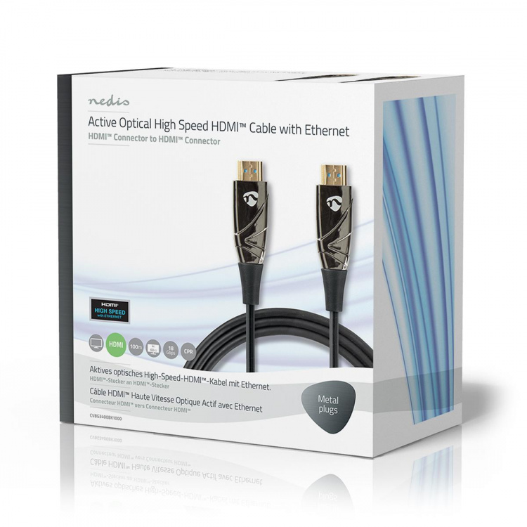 Nedis Aktiv Optisk High Speed ​​HDMI-kabel med Ethernet | HDMI™ Stik | HDMI™ Stik | 4K@60Hz | 18 Gbps | 100.0 m | Runde | PVC | Sort | Gaveæske